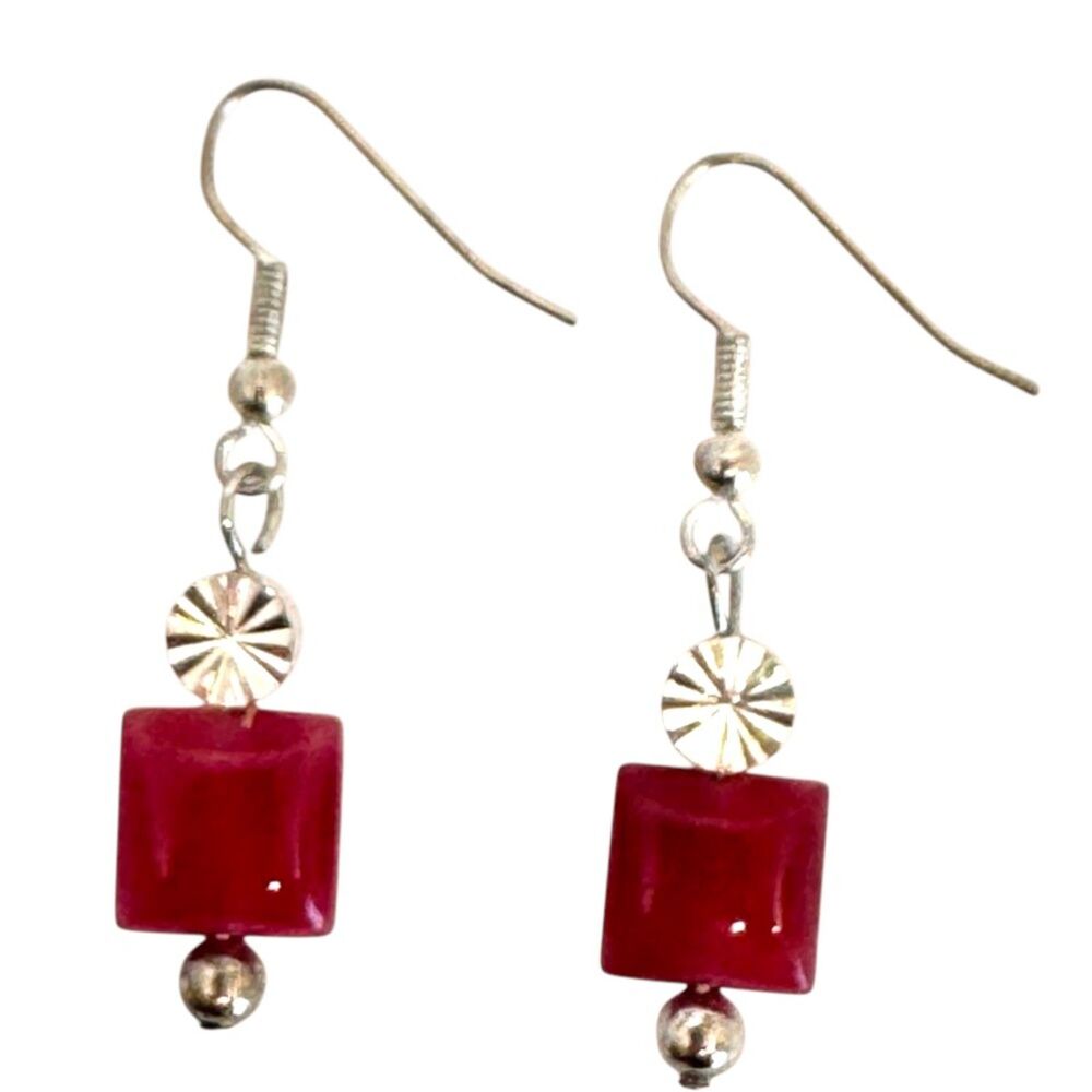 Indio Jewelry Red and Silver Glass .925 Sterling Earrings #318